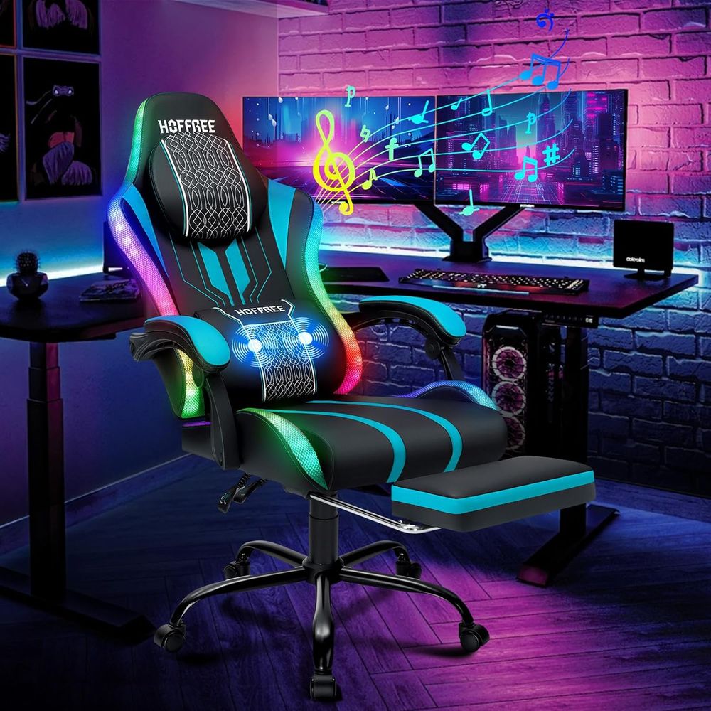 Massage - Gaming Chair with LED Lights Speakers
